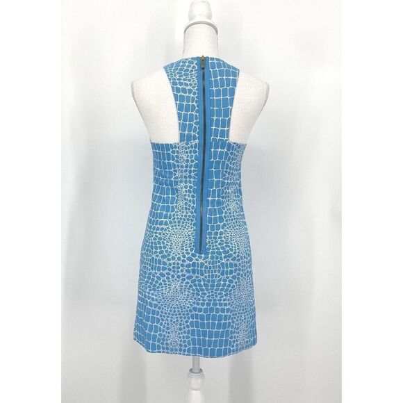 Tibi Mini Shift Racerback Dress Blue White Crocodile Print Women’s Size 2 - Picture 2 of 8
